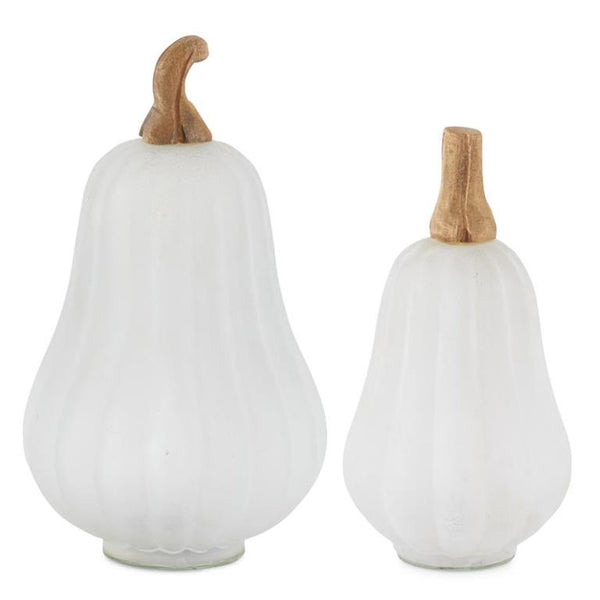 Frosted Glass Pumpkins with Carved Wood Stems