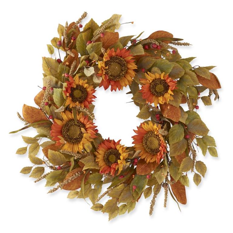 Orange Sunflower Wreath with Mini Pumpkins Berry Spikes and Eva