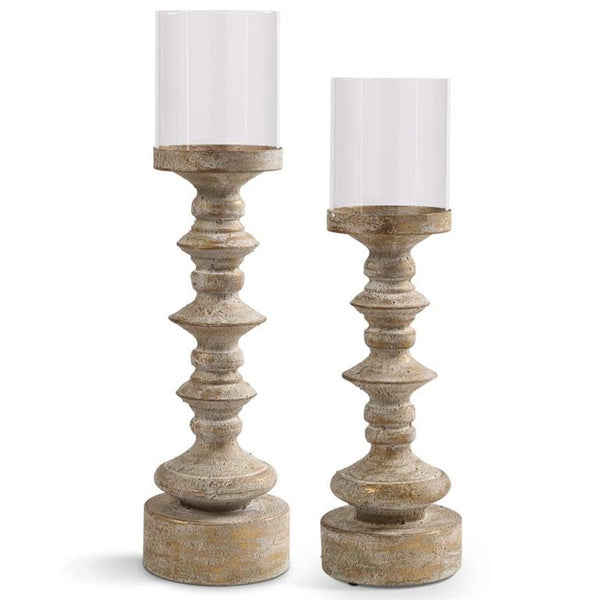 Antique Gold Finished Candleholders with Glass