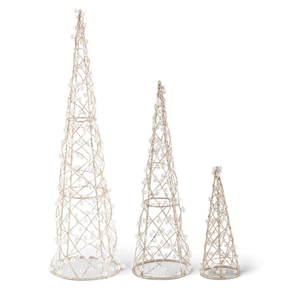Glittered Cone Tree with Pearls