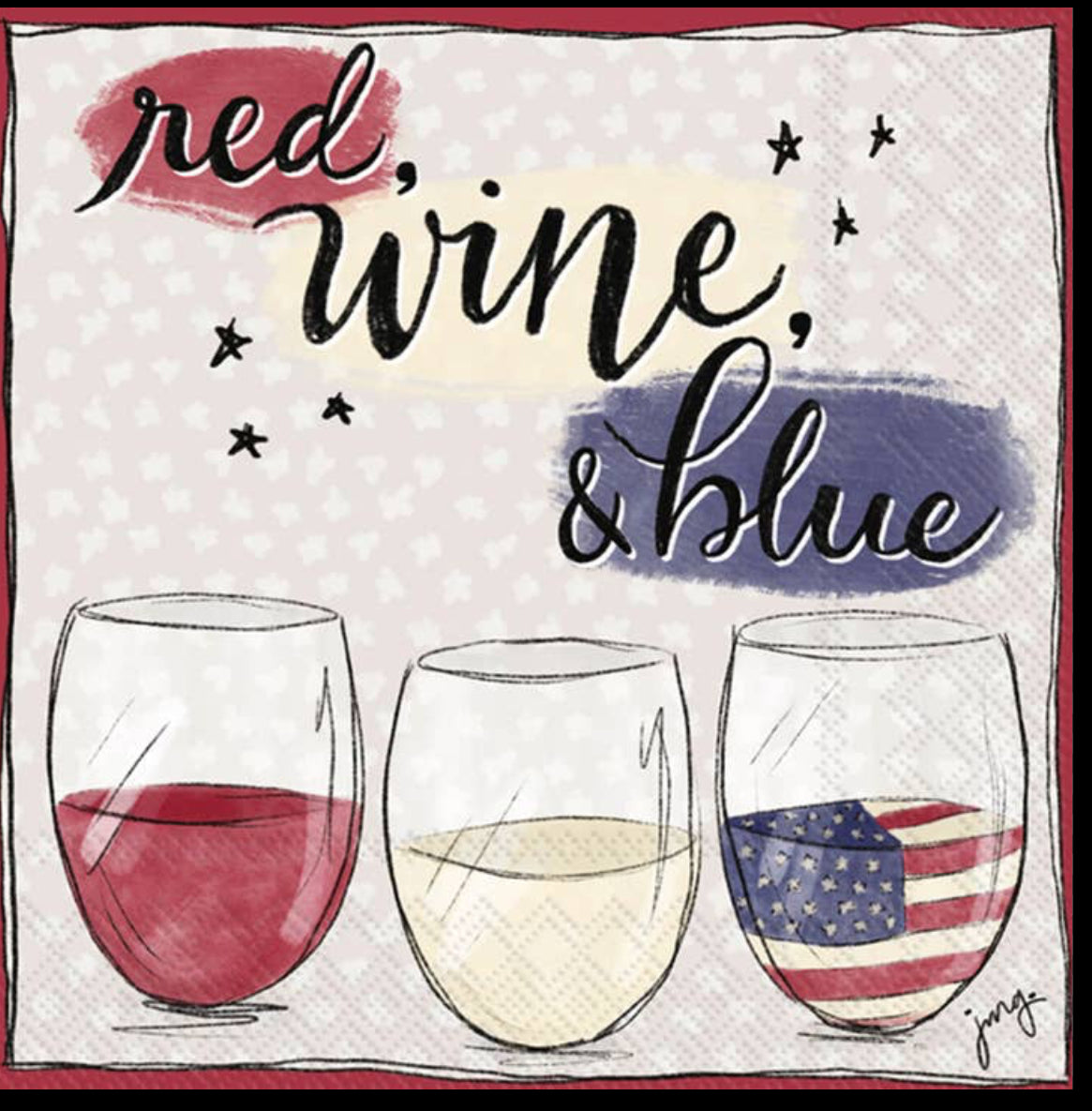 Paper Cocktail Napkins Pack 20 Red Wine & Blue 4th of July