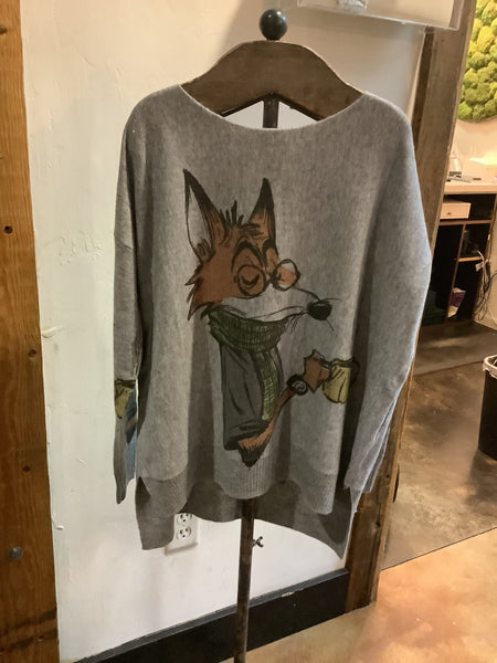 Wool Blended Whimsical Sweater , Fox
