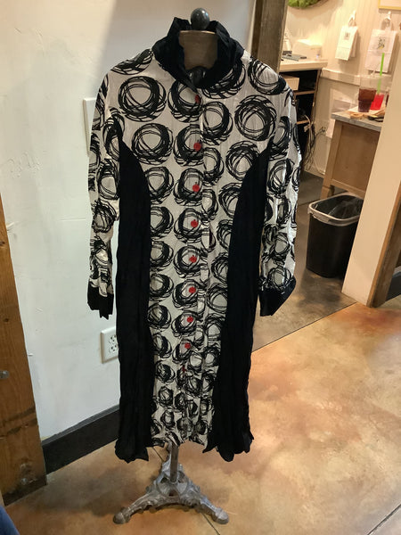 Crushed Mixed Media Circle Button Down Dress