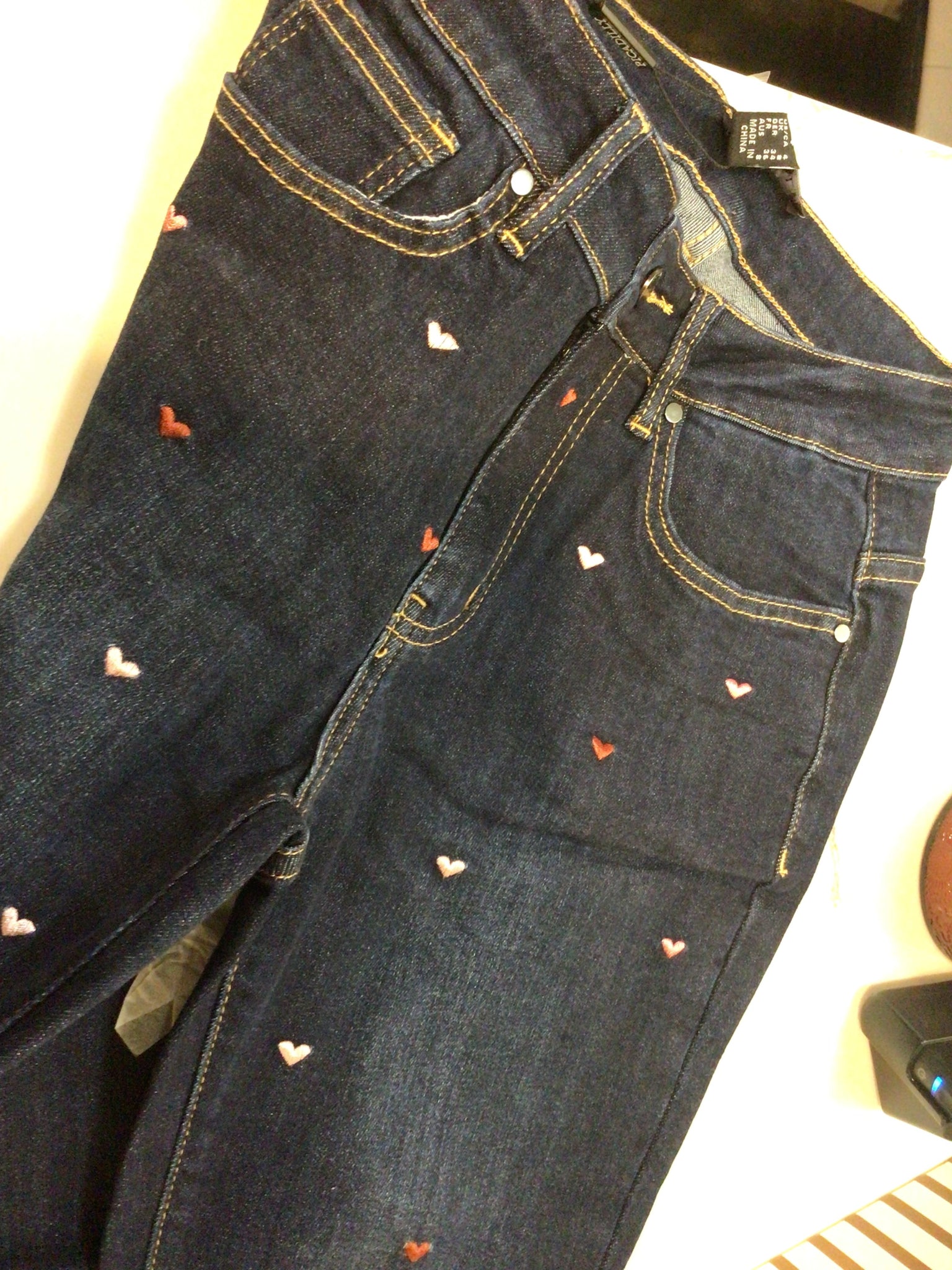 Heart Embroidered Denim Jeans