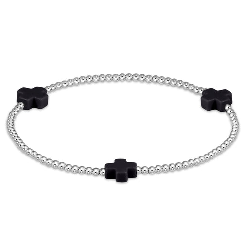 Signature Cross Sterling Silver Pattern 2MM Bead Bracelet-ONYX