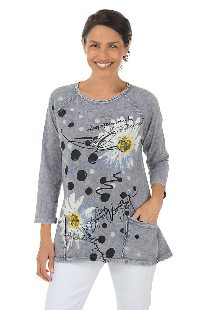 Retro Cotton Slub Patch Pockets Tunic Top