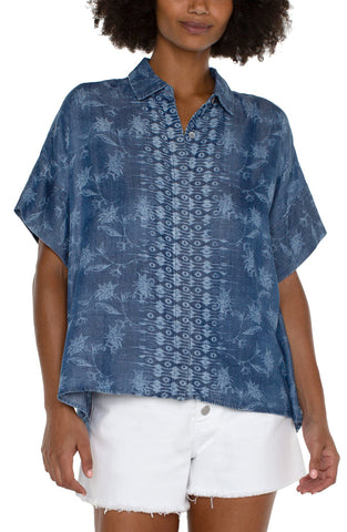 collared camp shirt w/ hi-low hem