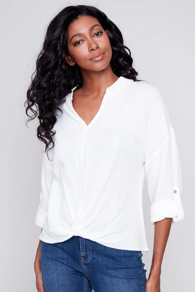 Long Sleeve Crewneck with Twist at Front