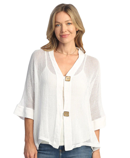Cotton Mesh Cardigan With 2 Buttons