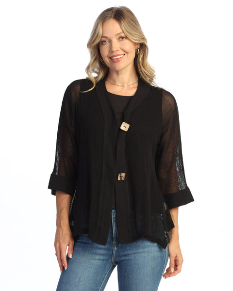 Cotton Mesh Cardigan With 2 Buttons