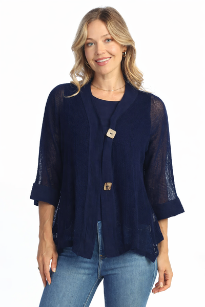 Cotton Mesh Cardigan With 2 Buttons