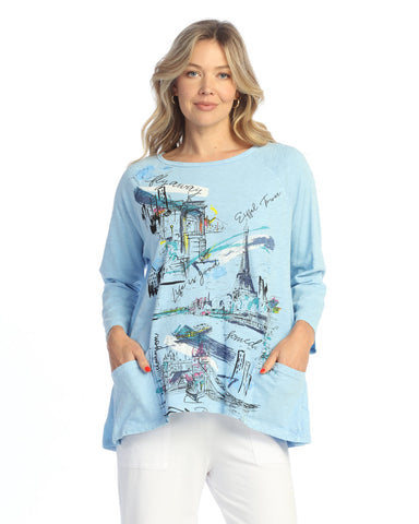 SKYLINE MINERAL WASHED 100% COTTON SLUB PATCH POCKETS TUNIC TOP