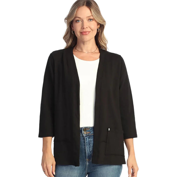 Terry Spandex Cardigan with Patch Pocket and Buttons