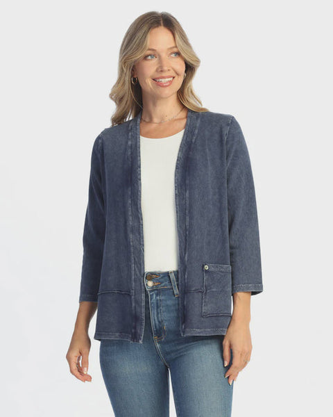Terry Spandex Cardigan with Patch Pocket and Buttons