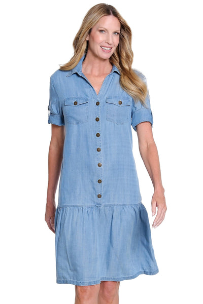 Twill & Denim Dress with Flounce Hem