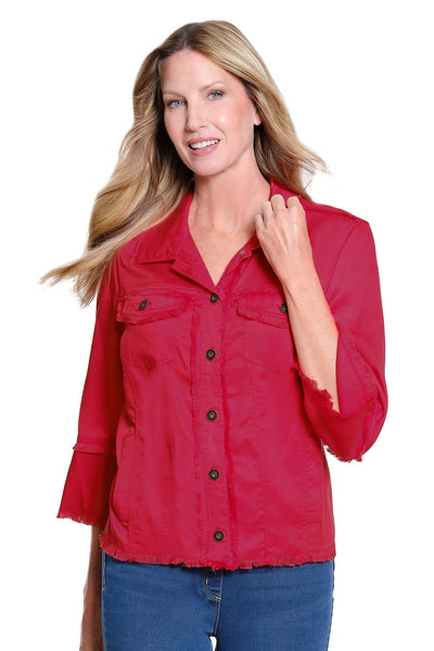 Twill & Denim Jacket with Fringe Hem Trim