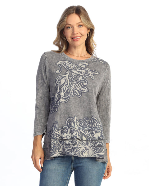 Mineral Washed 100% Cotton Slub Ruffle Layered Tunic Top