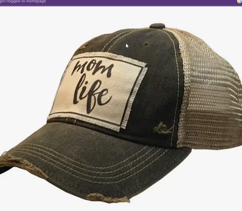 Mom Life Distressed Trucker Hat  Brown