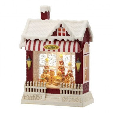 10"LED/BTY/TMR GINGERBREAD SHOP WTR GLOBE USB