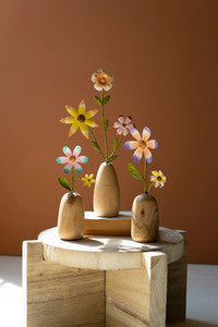 Painted Metal Flowers With Wooden Bases
