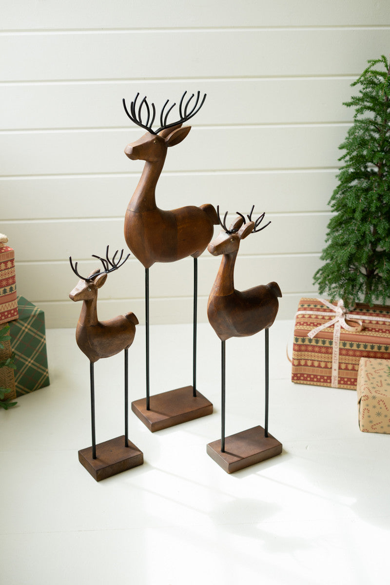 Assorted Carved Wood and Iron Reindeer on Bases