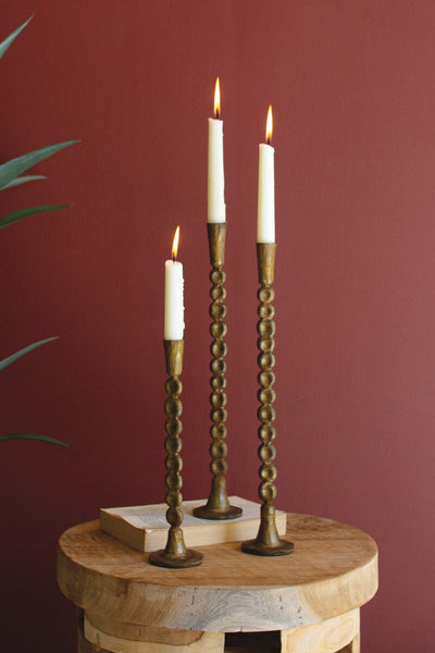 Antique Brass Taper Candle Holders, 3 assorted Sizes