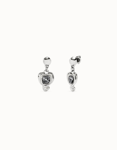 Sterling silver-plated earrings with hanging heart and black crystal