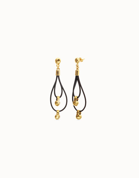 Uno de 50 Drop earrings with leather earrings and sphere detail