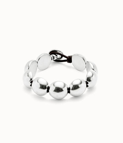 Ser Intrepida -Leather bracelet with large round sterling silver-plated beads