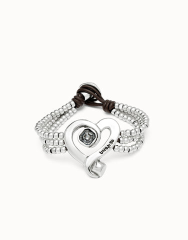 Bead bracelet with sterling silver-plated heart and black crystal