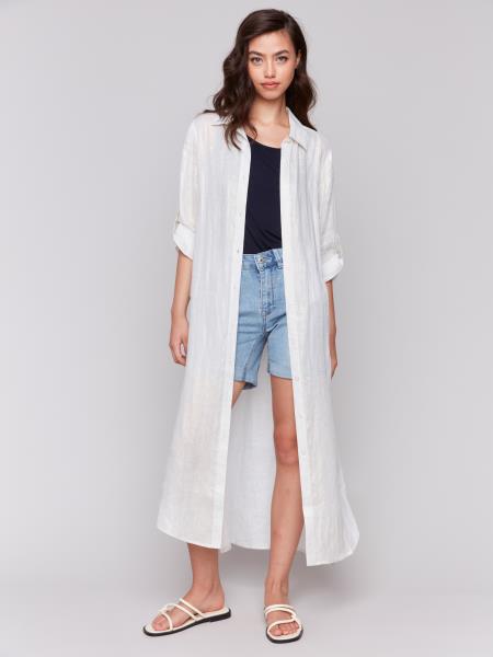 3/4 Roll Up Sleeves Button Front Dress