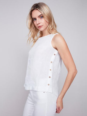 Solid Sleeveless Round Neck Linen Blouse