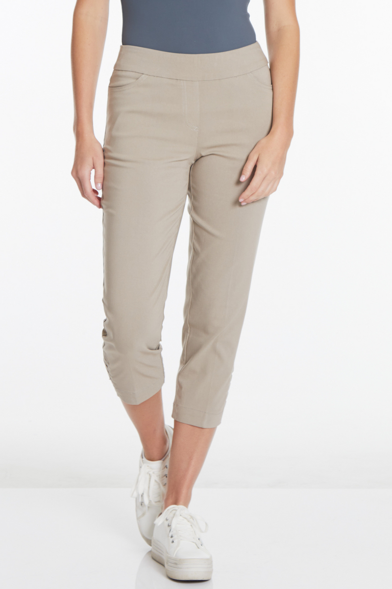 Slim-Sation Capri Pant with Real Pockets and Strap Hem Vents - STONE