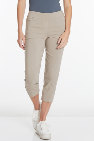 Slim-Sation Capri Pant with Real Pockets and Strap Hem Vents - STONE