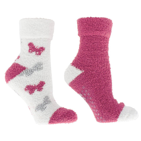 2 Pair Pack Velvet Sliper Socks, Rose and Shea Butter, Butterfly