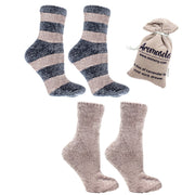 2 Pair Pack Velvet Slipper Socks, Lavender, Taupe&Grey