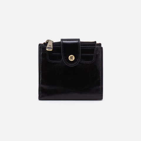 HOBO Dunn Mini Wallet In Polished Leather - Black