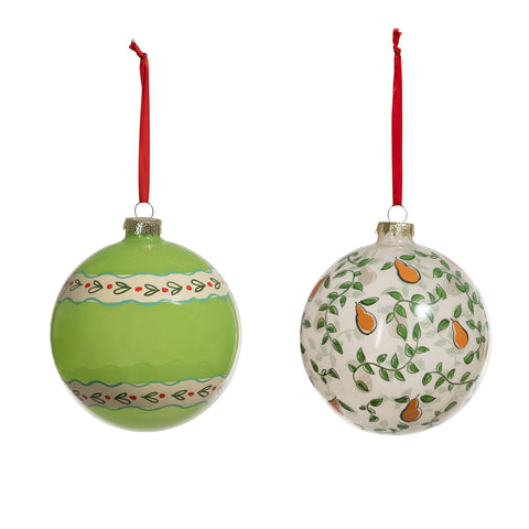 12 Days Pattern Glass Ball Ornament, 2 Assorted Styles