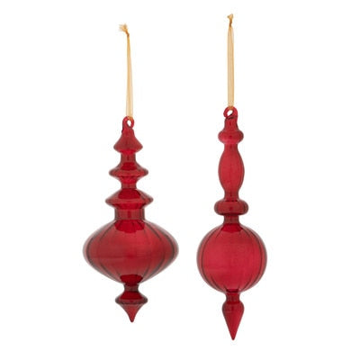 Ruby Swirled Glass Finial Ornament, 2 Assorted Styles