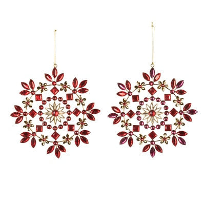 Ruby Gem Snowflake Ornament, 2 Assorted Styles