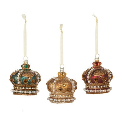 Jeweled Coronet Glass Ornament, Assorted