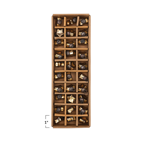 1"H Glass Star Ornaments in Kraft Box, Gold Finish, Set of 30