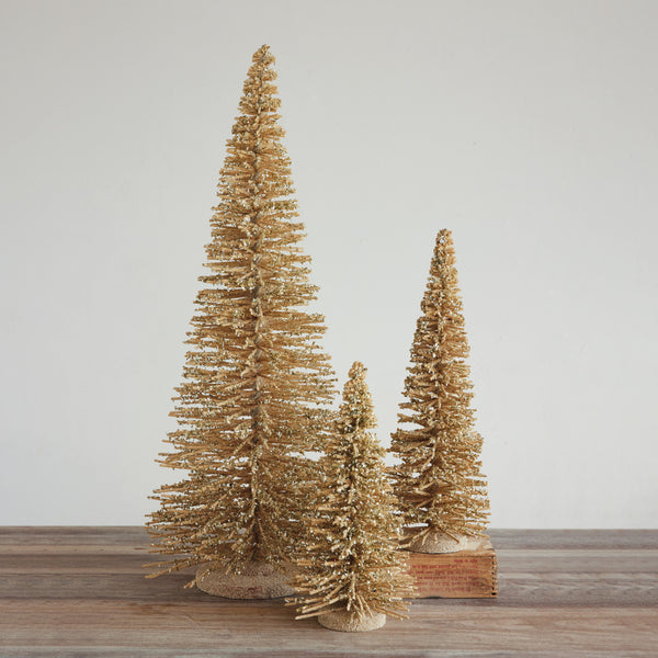 11.75" Wood Tree with Iridescent Mica Flakes & Glitter, Natural