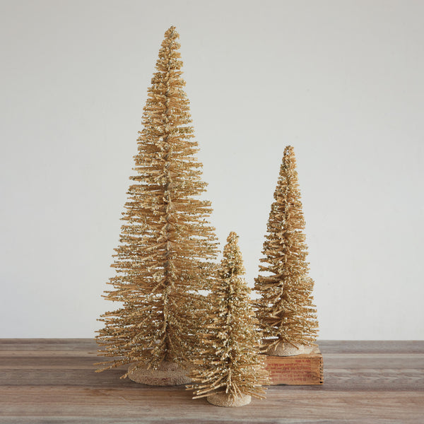 15.75" Wood Tree with Iridescent Mica Flakes & Glitter, Natural