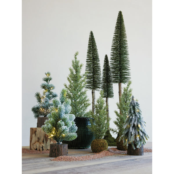 Plastic Bottle Brush Trees with Birch Wood Trunks & Moss Base