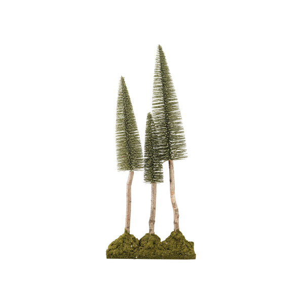 Plastic Bottle Brush Trees with Birch Wood Trunks & Moss Base