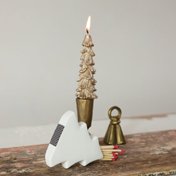 Stoneware Tree Shaped Match Holder with Striker, White