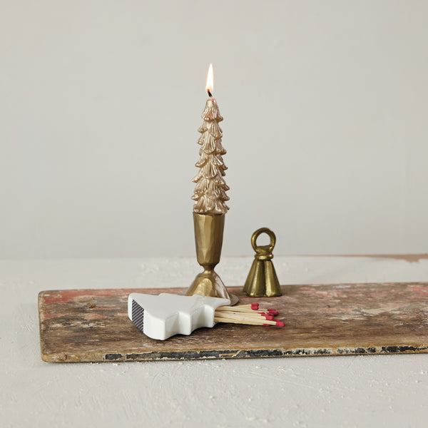 Stoneware Tree Shaped Match Holder with Striker, White