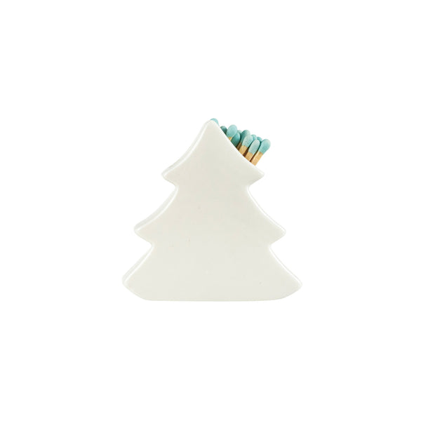 Stoneware Tree Shaped Match Holder with Striker, White