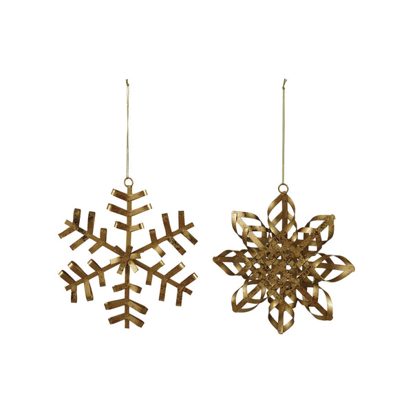 Metal Snowflake Ornament, Gold Finish, 2 Styles